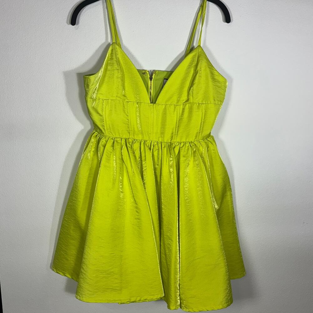 Runaway The Label Neon Lime Satin Mini Dress Corset Fit Flare M AU10 US6